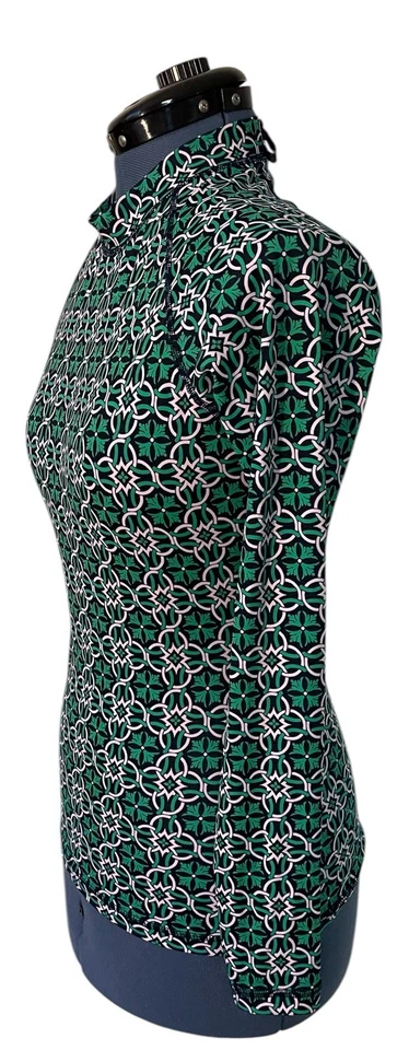 J Crew Womens Rash Gurard Blue Geeen Lattice Ring Print Longsleeve Swim Shirt M - Image 2 of 4