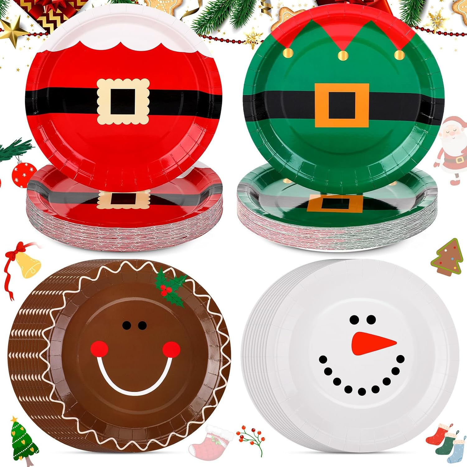 100 Pcs Christmas Paper Plates 9 Inch Christmas Disposable Plates Santa Christma