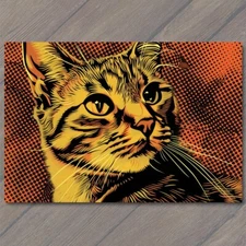 POSTCARD Cat Pop Art Halftone Cartoon Bright Colorful Fun Cute Colors Happy
