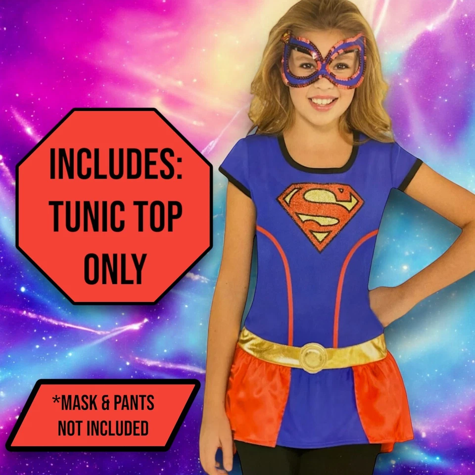 DC Superhéroe Supergirl Disfraz Camisa Túnica Top Camiseta NIÑAS S/M (hasta talla 10) Foto 2 de 4