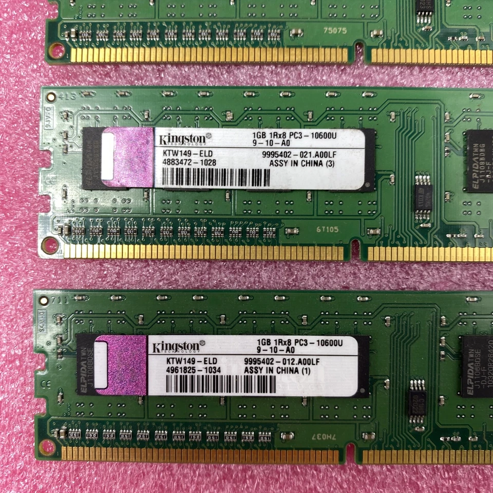 Lot ( 4 ) 1GB Kingston KTW149-ELD Desktop Memory PC3-10600U DDR3 1RX8 - Image 4 of 4