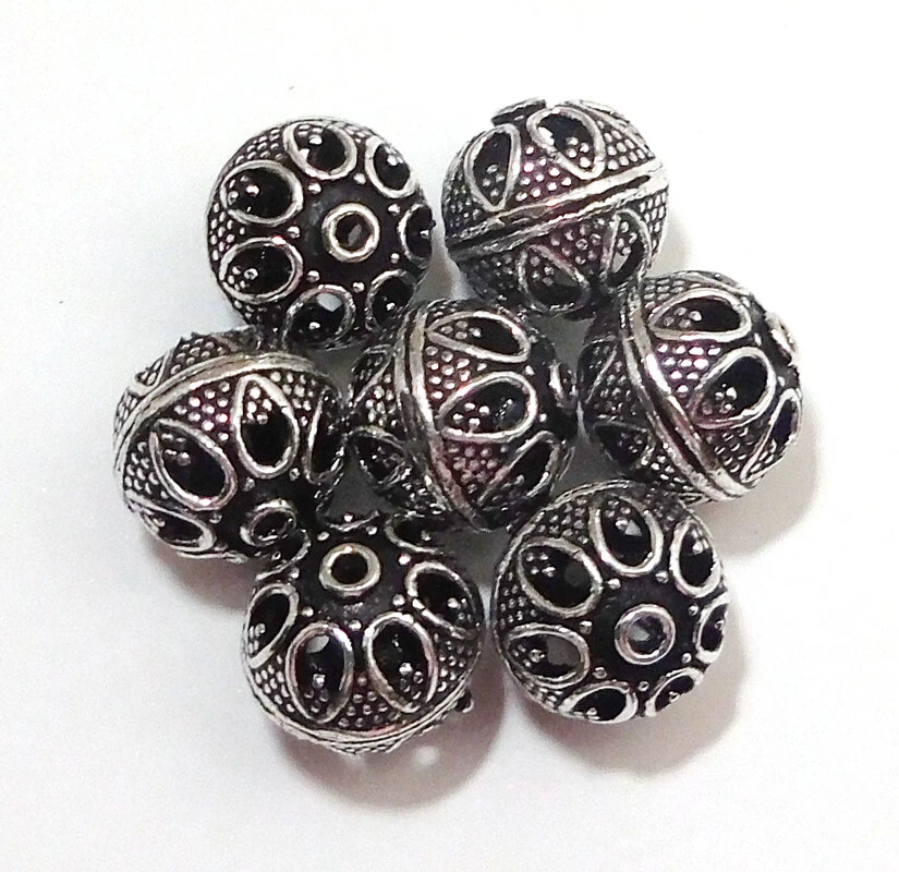 8 Pcs 12mm Bali Filigree Bead Antique Silver Plated Jewelry Making