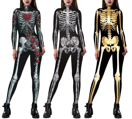 Halloween Damen Skelett Knochenrahmen Overall Body Fancy Dead Cosplay Kostüm - Bild 2 von 13