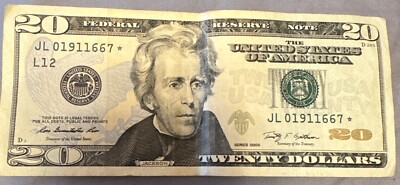 20 Dollar Bill Star Note Low Serial Number Rare Series 2009 JL01911667 ...