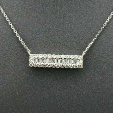 18k Solid White Gold 0.65ct Brilliant Round and Baguette Diamond Bar Pendant