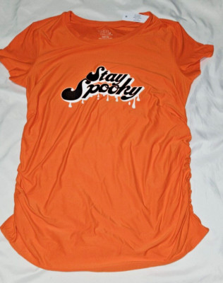 NEW Halloween Maternity Shirt MEDIUM 8-10 Orange STAY SPOOKY TIME & TRU NWT