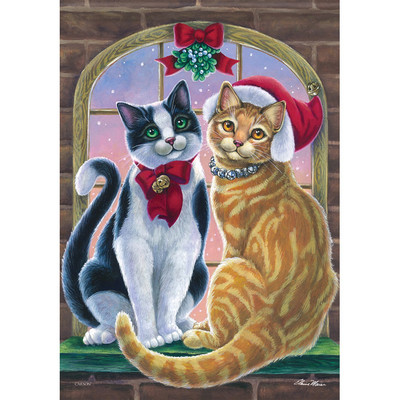 Mistleltoe Cats Holiday House Flag