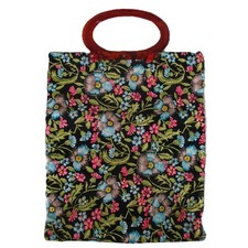 Vintage Black Floral Knitting Small Tote Bag ...