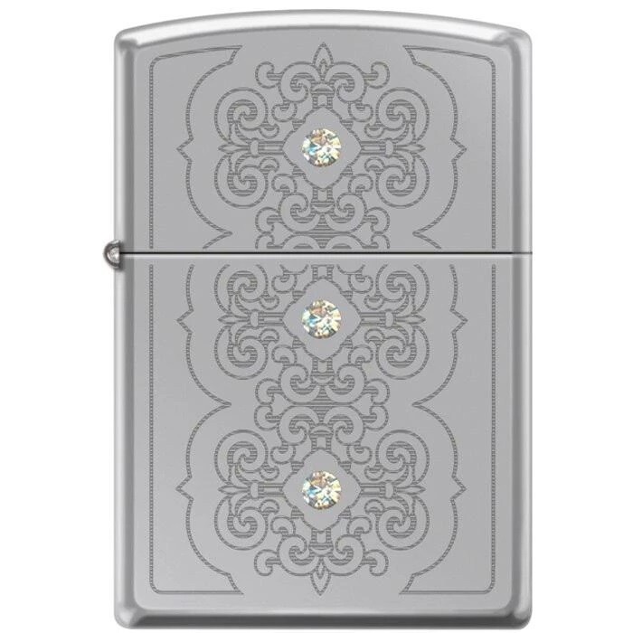 Zippo Lighter - Swarovski Rotary 3 Stone Crystals High Polished