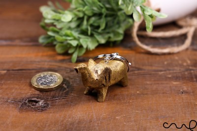 Handgefertigter kleiner goldener Elefant-Schlüsselanhänger aus Holz Unikat Geschenk Hochzeit Glitzer