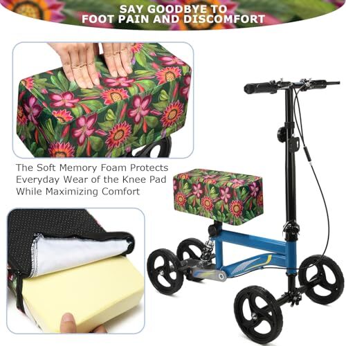 Knee Scooter Pad Cover 2" Memory Foam Print Knee Scooter Cushion Knee Flora - Picture 7 of 7