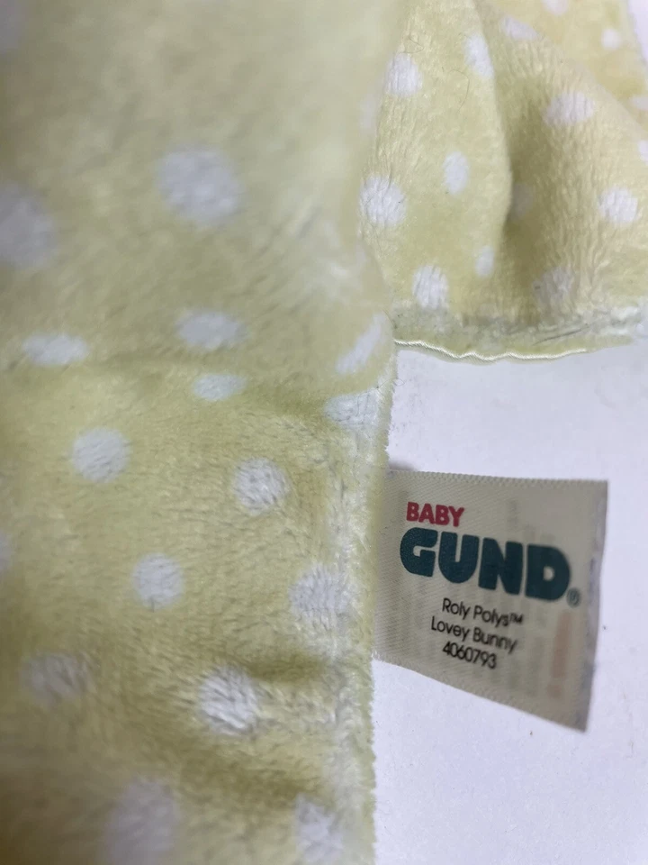 Plush Bunny Security Blanket Satin Yellow Polka Dot Roly Polys Rabbit Lovey - Image 4 of 4