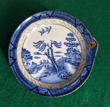 Antique Booths Warming Plate Real Old Willow Pattern England Flow Blue Ceramic