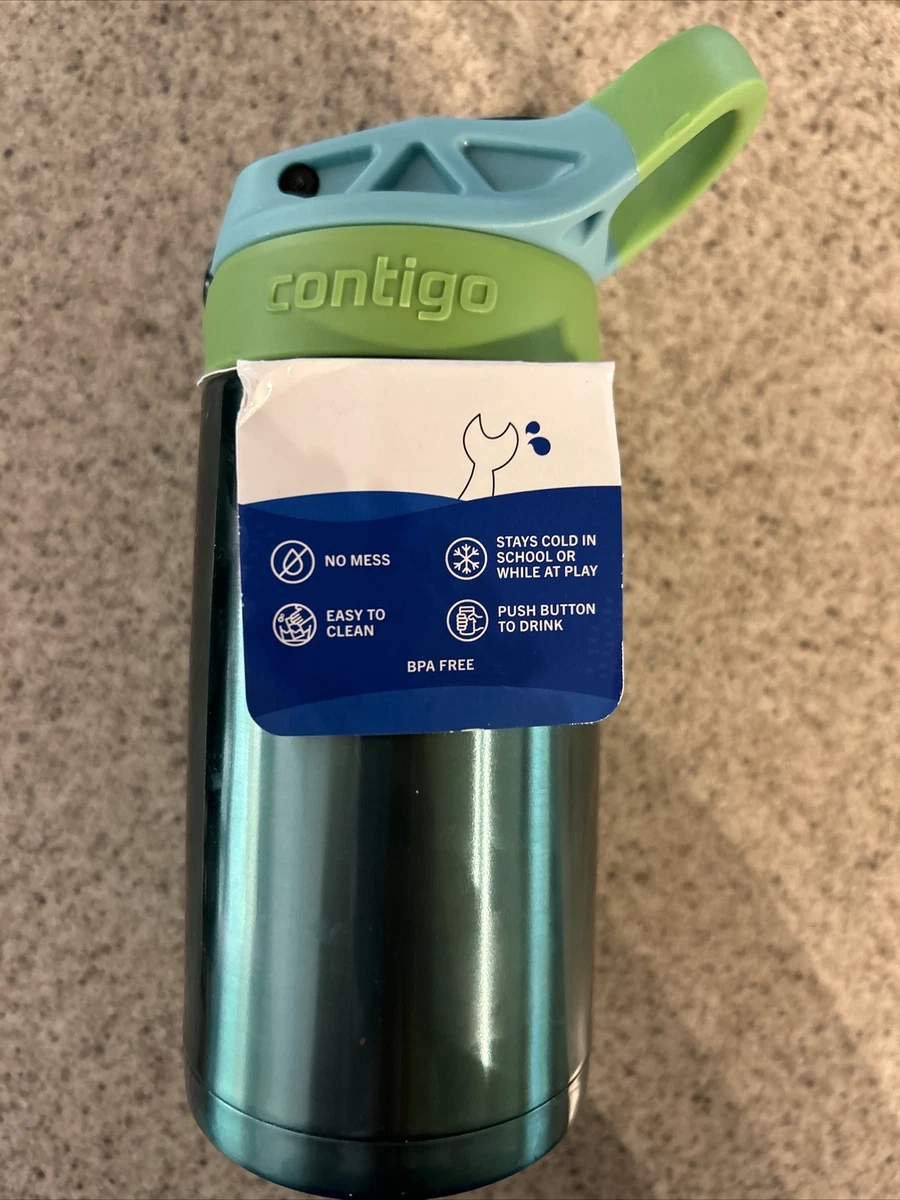 Contigo Aubrey Kids Stainless Steel Water Bottle 13oz Blue/Green Spill/Leak  Proo