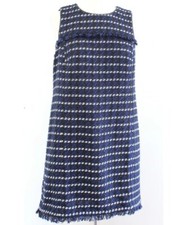 ANN TAYLOR BLUE & BLACK METALLIC TWEED LINED FRINGE SHIFT DRESS SZ:10 NWT $140