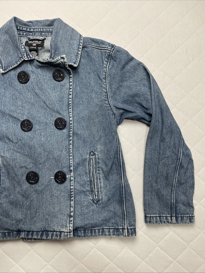 Vintage Polo Ralph Lauren Jacket Girls 12/14 Denim Button Front Nautical Sailing - Image 3 of 4