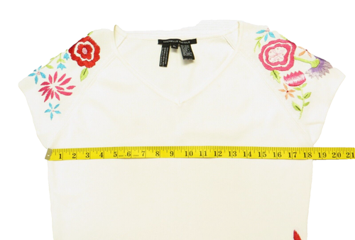 MICHELLE NICOLE Women Heavyweight Nylon Rayon Knit Blouse Floral Embroidery XL - 第 14/17 張圖片