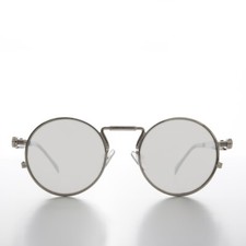 Round Silver Goth Steampunk Sunglass Mirror Lens- Ivan
