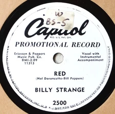 78 RPM Billy Strange Red / Half a Photograph DJ NM Country Western Hillbilly