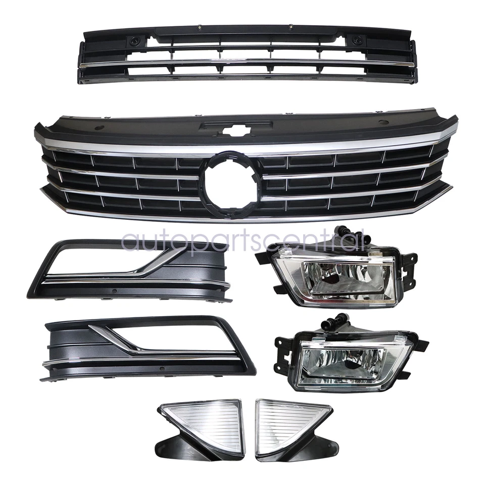 Juego de 8 piezas de bisel antiniebla parrilla inferior superior parachoques delantero para Passat 2016-2019 Foto 4 de 4