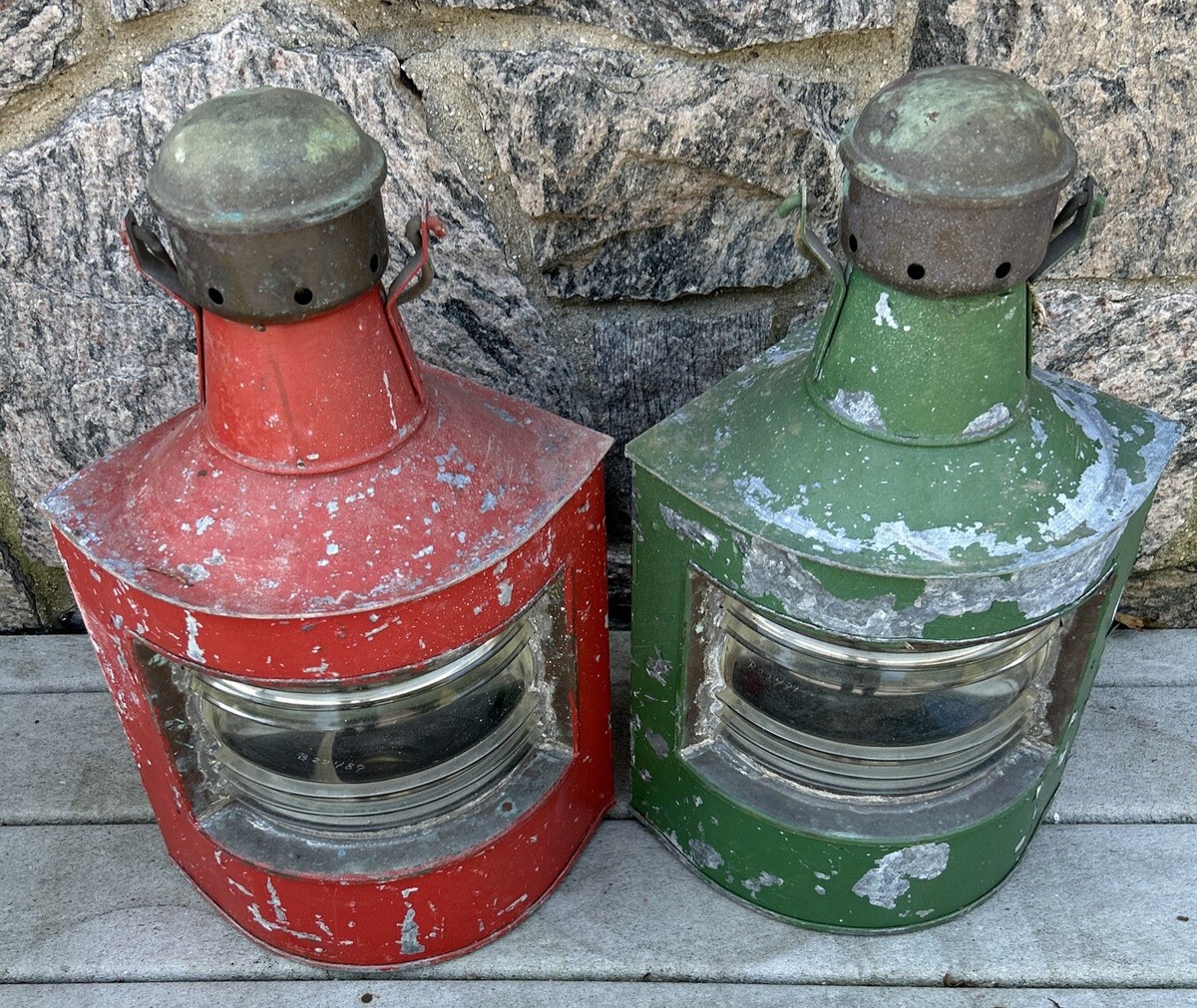 VINTAGE Antique RED & GREEN SHIP LANTERN Made in NORWAY by H