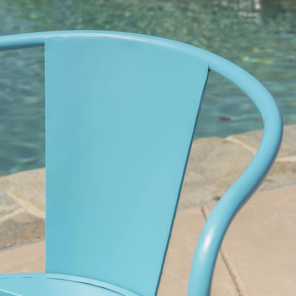 Patio Bistro Set 3 Piece Outdoor Cast iron Bistro Set Chair and Side Table Blue - Image 3 of 4