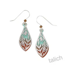 Adajio Earrings Turquoise and Brown Ombre Teardrop Shiny Silver Leaf Filigree