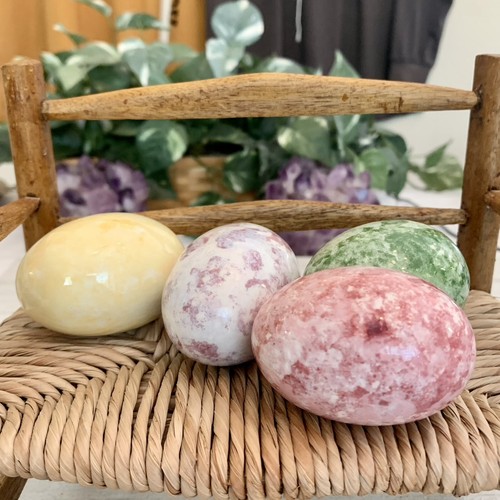4 Hand Painted Ceramic Eggs Flat Bases Hollow Speckled Colorful Easter Egg Decor - Picture 3 of 15