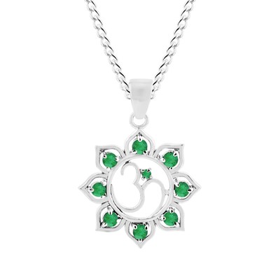 NATURAL EMERALD GEMSTONE 14KT WHITE GOLD OM PENDANT #SGJPDT1004EWCA