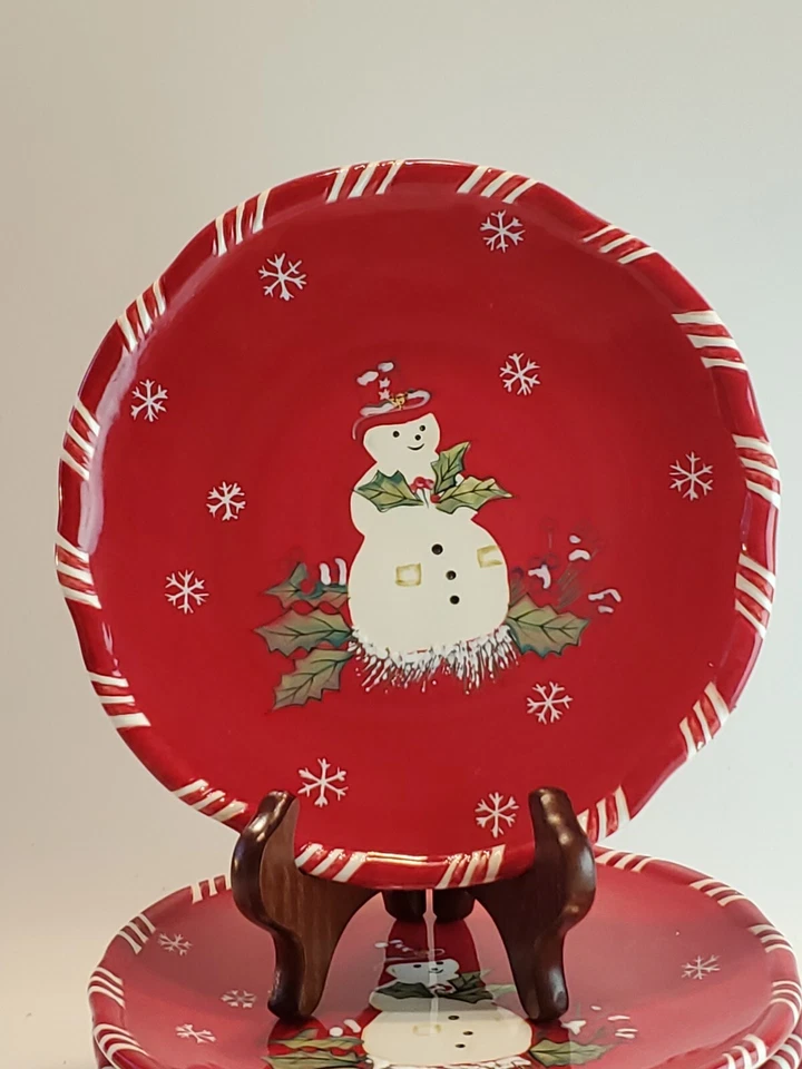 Juego de 4 platos de postre/ensalada Tracy Porter 8" JOLLY OL' SNOWY USADOS EN EXCELENTE ESTADO Foto 3 de 4