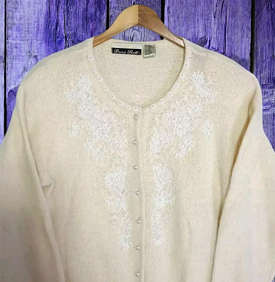 Cárdigan vintage de los 80 Dana Scott mezcla de seda para mujer talla mediana Foto 3 de 4
