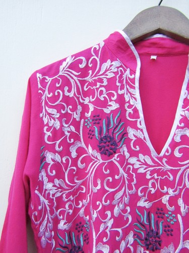 De Colección ROSA INDIA CAFTÁN SARI BORDADO FLORAL Vestido Adornado BOHO HIPPIE Talla M - Imagen 10 de 12