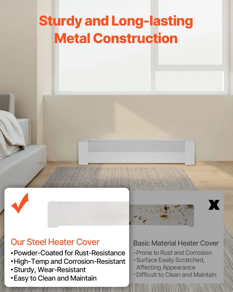 Чехлы для плинтуса обогревателя VEVOR 3 фута стандартная серия для спальни белые - Изображение 3 из 4