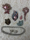 VTG Colorful Rhinestone Pins/Brooches, Necklace, Clip Earrings Costume Jewelry