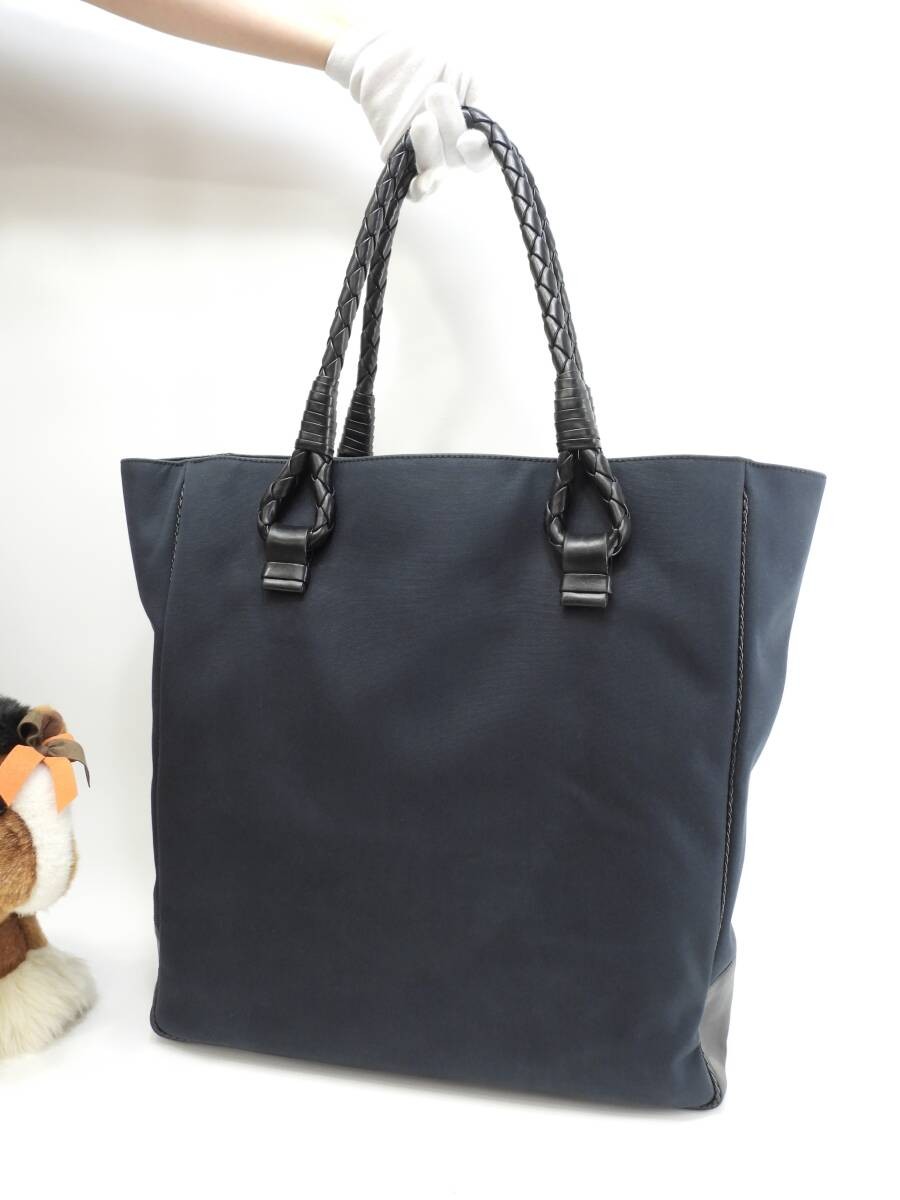 Bottega Veneta Intrecciato Tote Bag Black Cotton Leather Men's Good Condition