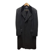 Vintage Abraham & Straus Wool BLEND Pea Coat Mens 39 LONG BLACK herringbone