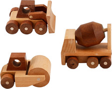 Wooden Construction Vehicle Toy Set 3PCS Montessori Cement Truck Bulldozer