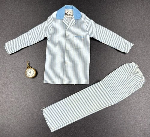 Vintage Barbie Ken Sleeper Set #781 Blue White Stripe Pajama Shirt Pants Clock