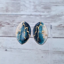 Vintage Clip On Earrings Statement Blue Shades with Gold Tone