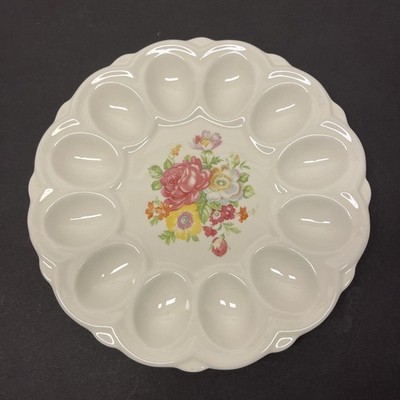E & R American Art Ware 9 1/4'' Deviled Egg Platter Plate Tray with Floral Center