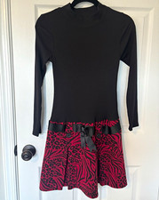 Goth Punk Mock Neck Long Sleeve Animal Print Dress Black Red XS Witch Gothic