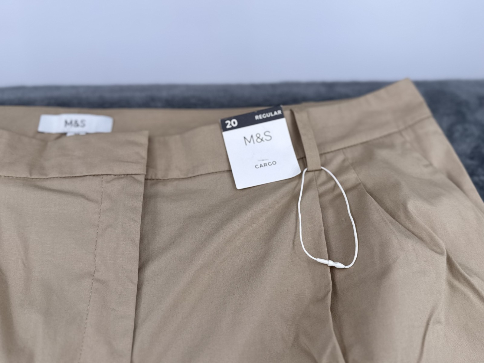 M&S Womens Cargo Trousers UK 20 Regular Sand Beige Wide Leg Stretch BNWT Pockets image 2