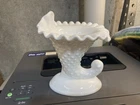 6” Fenton Milk Glass Hobnail White Cornucopia Vintage Vase Candle Stick Holder