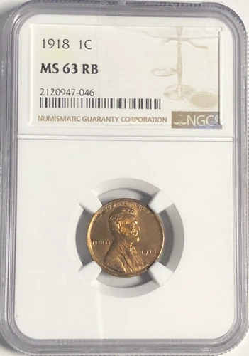 1918 WHEAT CENT "NGC MS63 RB" - KEY/BETTER DATE-SEMI RARE, BEAUTIFUL COLOR💥✅
