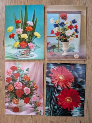   4x AK Blumen Gesteck Strauß 3D Vintage 70er J. Postkarten Alte Ansichtskarten