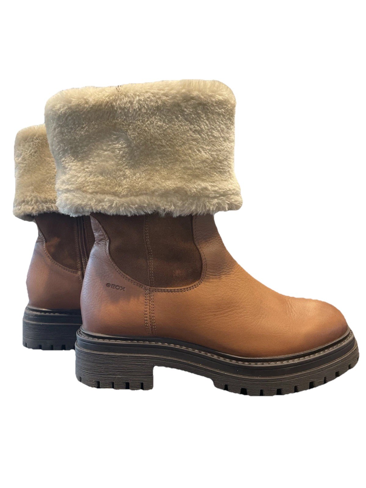 Geox Iridea Girls Women’s Leather Zipped Warm Boots UK 2.5 EU 35 Cognac RRP £77 image 2
