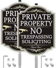  2 Pack Large No Trespassing Signs Private Property with Stake 36" Tall, 14" x