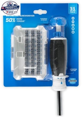 31-Piece Ratcheting Screwdriver Set with 3-Position Ratchet Mechanism