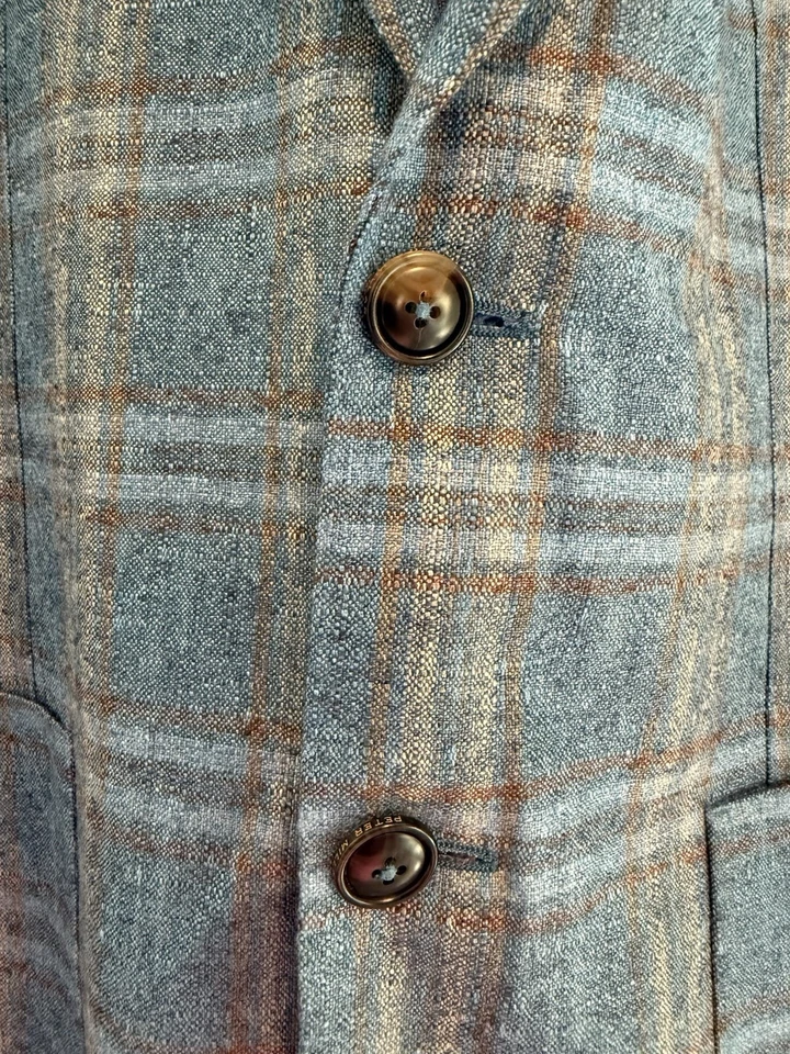 Blazer Abrigo Deportivo 44L Peter Millar Para Hombres 2 Botones Azul Marrón Gris Seda Cachemira Foto 2 de 4