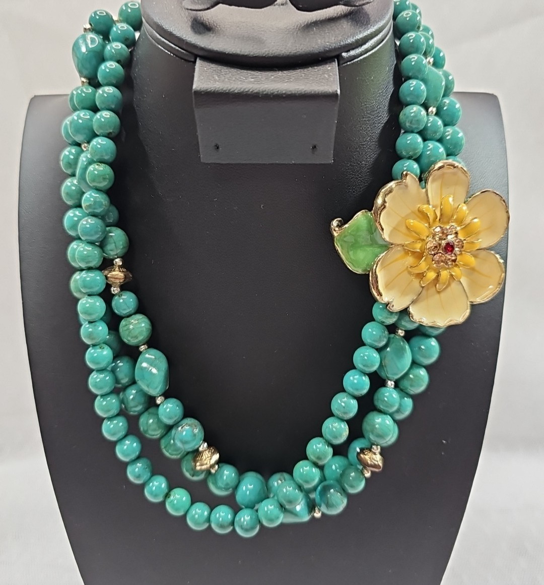 Statement Necklace Multi-Strand Plastic Green Bea… - image 17